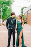 Simple Mermaid Dark Green Slit Long Prom Dress