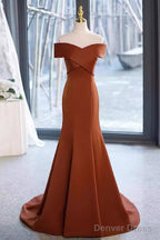 Simple Mermaid Long Brown Prom Dresses Long Prom Gown