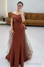 Simple Mermaid Long Brown Prom Dresses Long Prom Gown