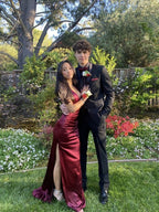 Simple Mermaid Long Burgundy Slit Prom Dresses