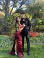 Simple Mermaid Long Burgundy Slit Prom Dresses