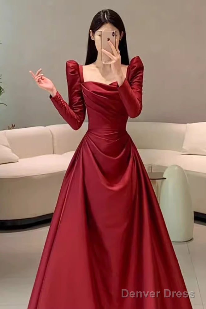 Simple Mermaid Long Sleeves Burgundy Floor Length Prom Dress Secondary image