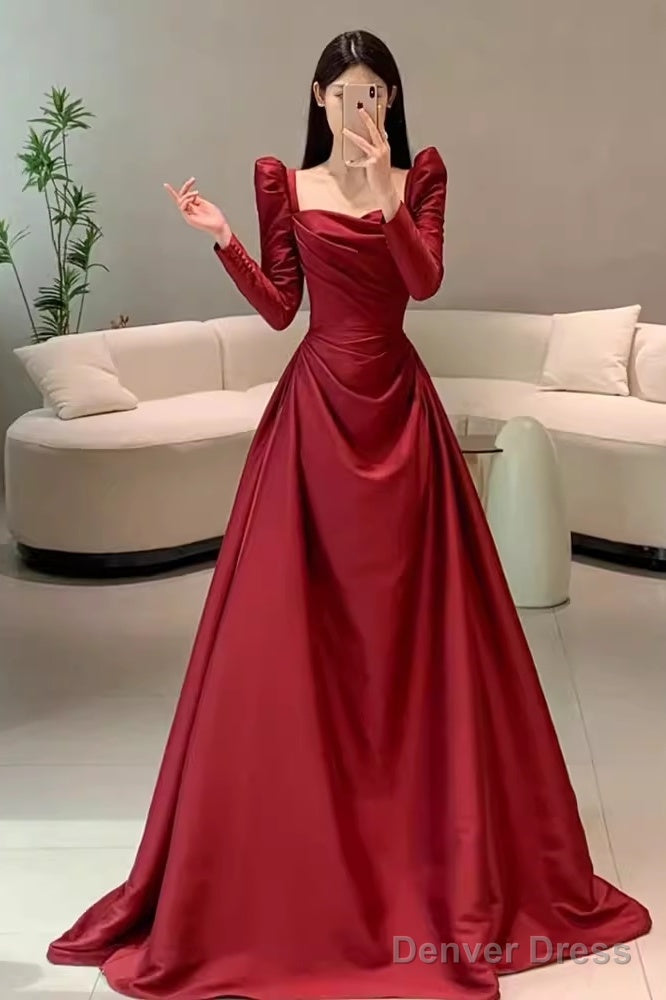 Simple Mermaid Long Sleeves Burgundy Floor Length Prom Dress
