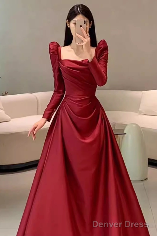 Simple Mermaid Long Sleeves Burgundy Floor Length Prom Dress