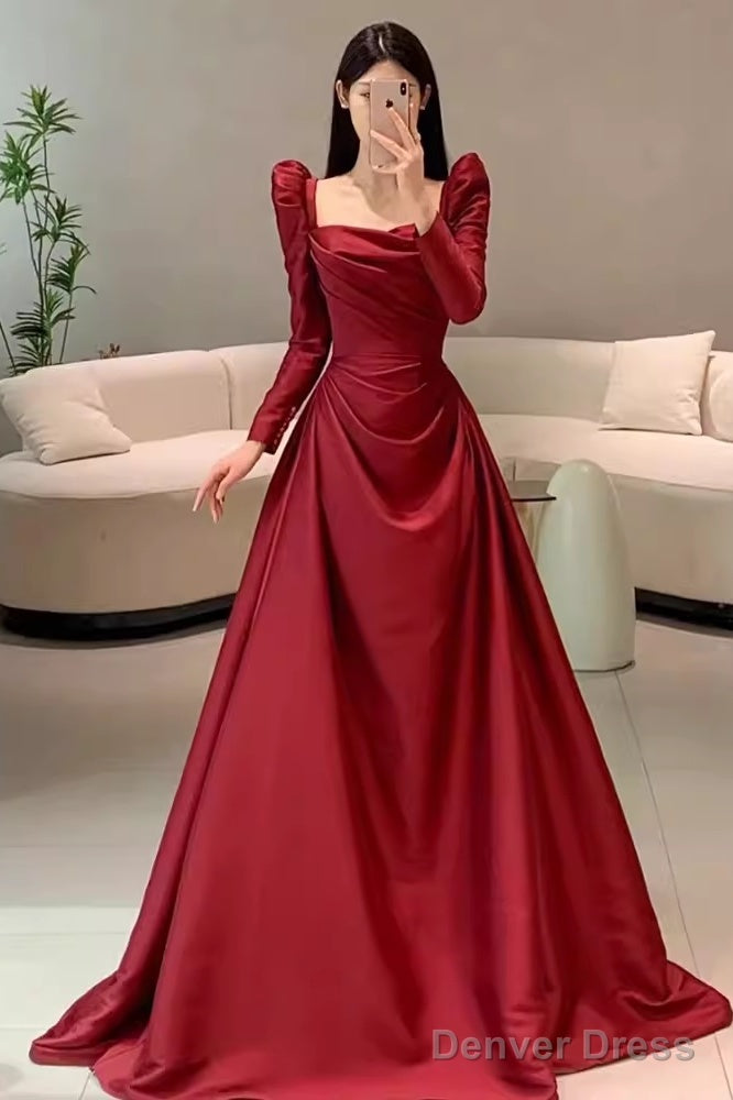 Simple Mermaid Long Sleeves Burgundy Floor Length Prom Dress Main image