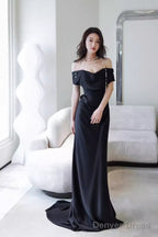 Simple Mermaid Off The Shoulder Black Prom Dresses Evening Dress