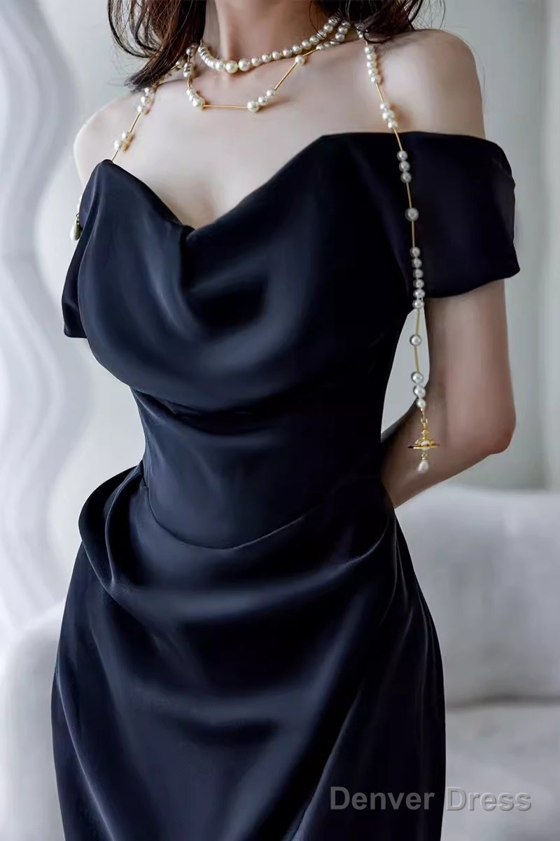 Simple Mermaid Off The Shoulder Black Prom Dresses Evening Dress