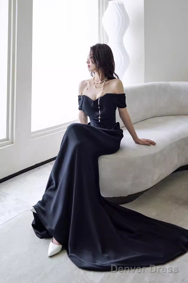 Simple Mermaid Off The Shoulder Black Prom Dresses Evening Dress