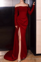 Simple Mermaid Off The Shoulder Long Red Prom Dresses