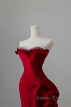 Simple Mermaid Off The Shoulder Neckline Burgundy Sequin Long Party Dresses Prom Dresses