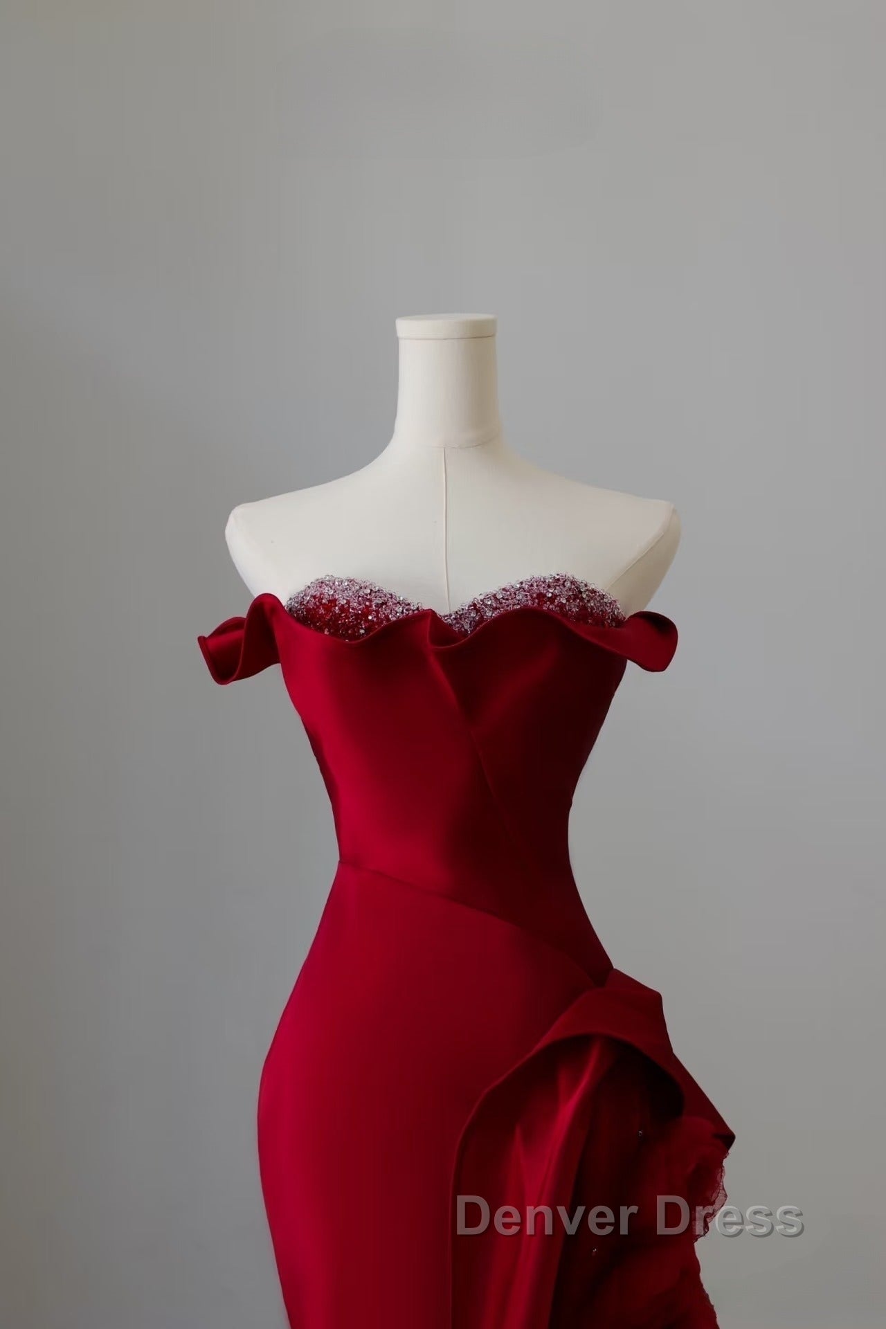 Simple Mermaid Off The Shoulder Neckline Burgundy Sequin Long Party Dresses Prom Dresses