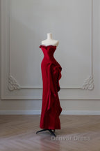 Simple Mermaid Off The Shoulder Neckline Burgundy Sequin Long Party Dresses Prom Dresses