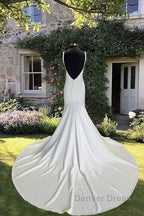 Simple Mermaid Plunge Neck Wedding Dresses
