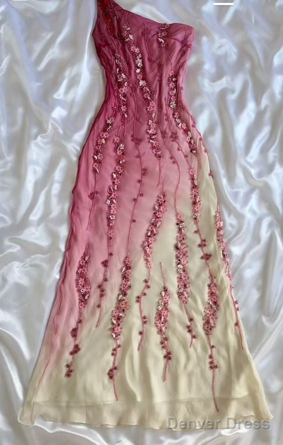 Simple Mermaid Prom Gowns With Beads One Shoulder Prom Dresses For Teens Main image