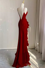 Simple Mermaid Red Chiffon Long Prom Dress