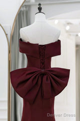 Simple Mermaid Satin Burgundy Long Prom Dress, Burgundy Long Formal Dress