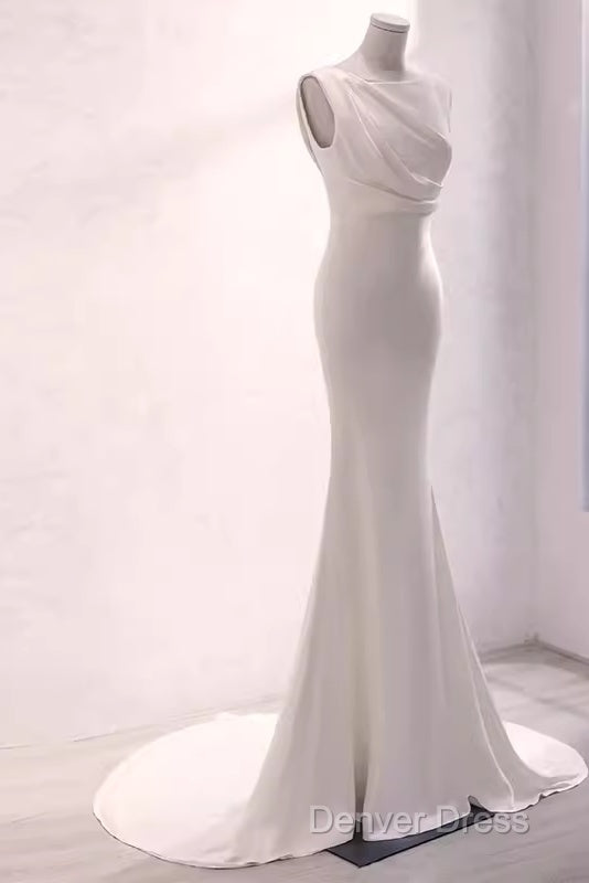 Simple Mermaid Satin White Long Wedding Dresses Brides Dresses Secondary image