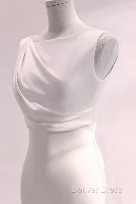 Simple Mermaid Satin White Long Wedding Dress Brides Dresses