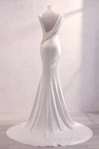 Simple Mermaid Satin White Long Wedding Dresses Brides Dresses