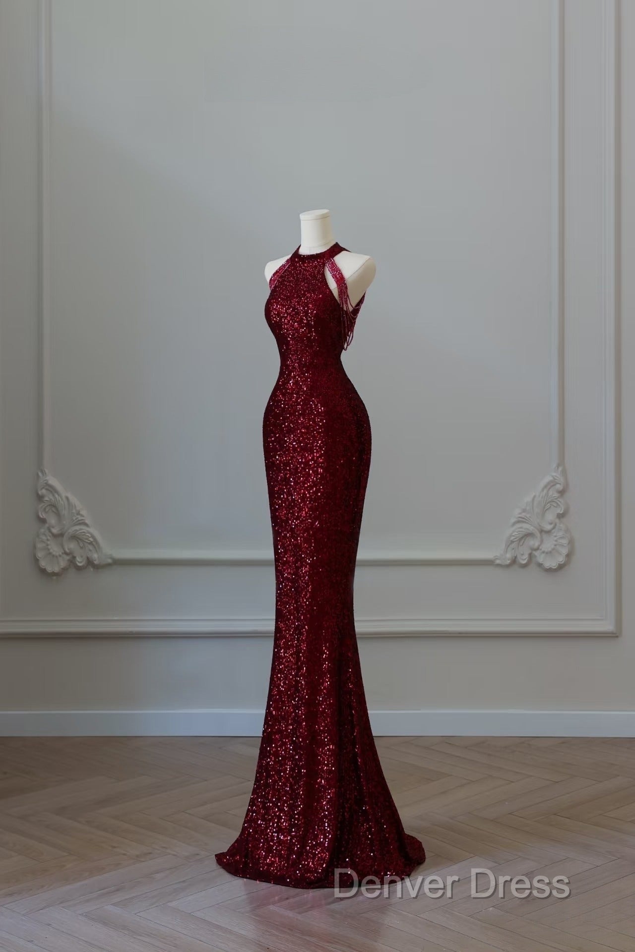 Simple Mermaid Scoop Neckline Burgundy Sequin Long Party Dresses Prom Dresses Secondary image