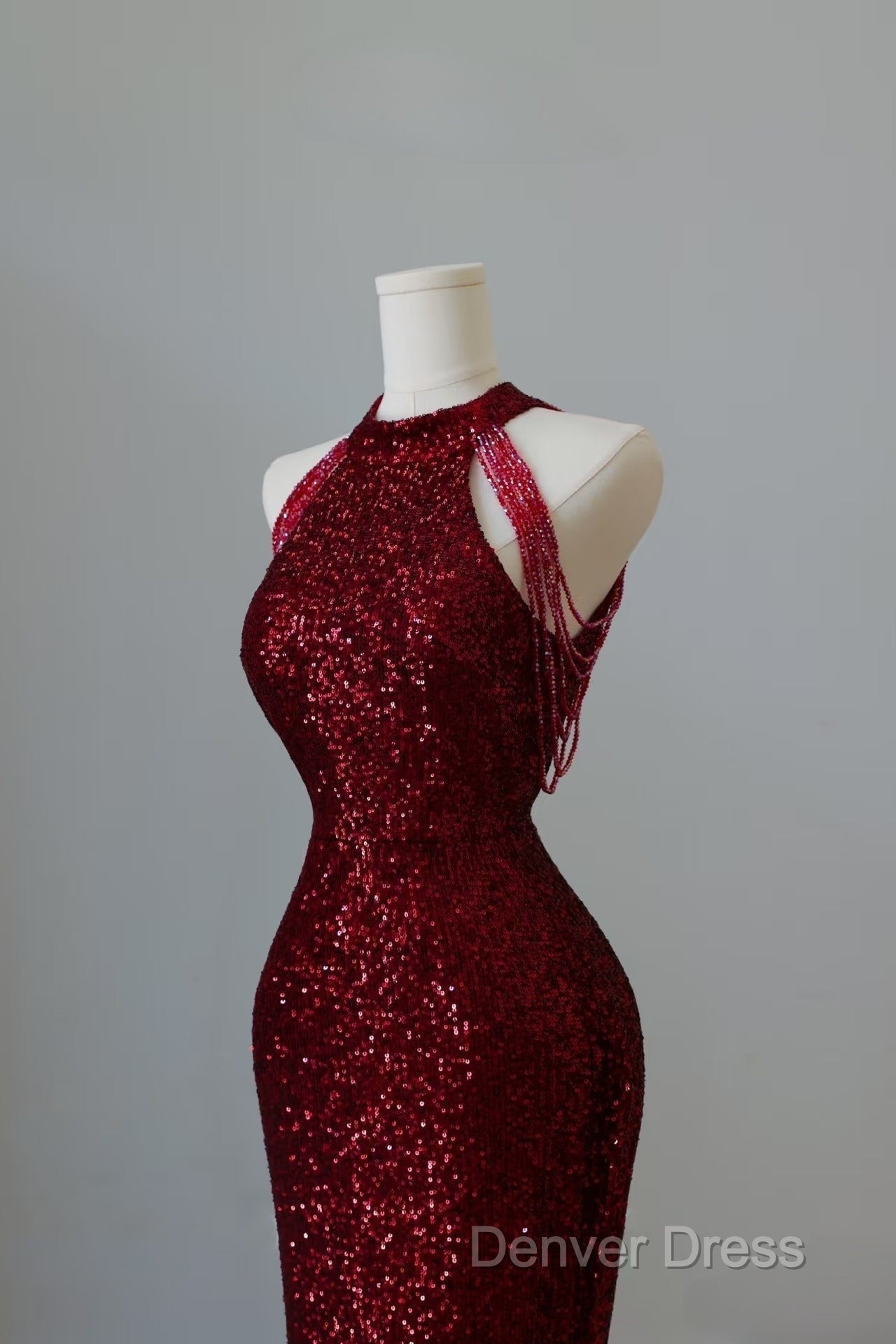 Simple Mermaid Scoop Neckline Burgundy Sequin Long Party Dresses Prom Dresses