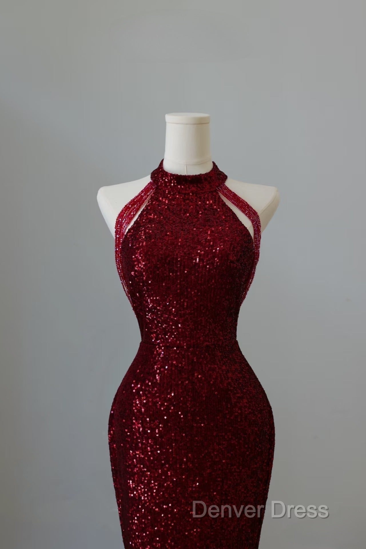 Simple Mermaid Scoop Neckline Burgundy Sequin Long Party Dresses Prom Dresses