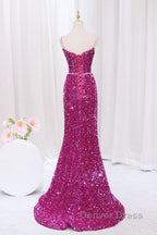 Simple Mermaid Sequin Long Prom Dresses, Sequin Long Evening Dresses