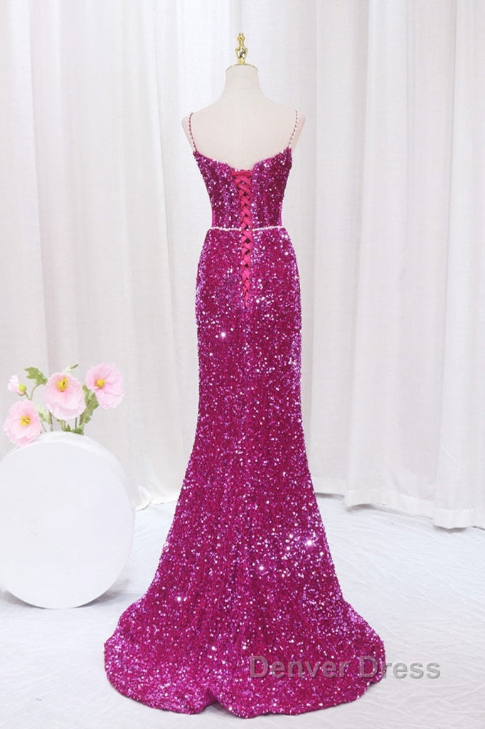 Simple Mermaid Sequin Long Prom Dresses, Sequin Long Evening Dresses