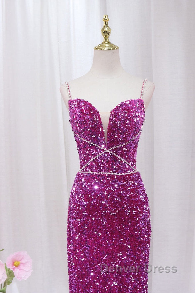 Simple Mermaid Sequin Long Prom Dresses, Sequin Long Evening Dresses