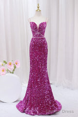 Simple Mermaid Sequin Long Prom Dress, Sequin Long Evening Dress
