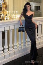 Simple Mermaid Spaghetti Straps Black Ankle Length Prom Dresses Birthday Outfits