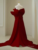 Simple Mermaid Strapless Long Red Prom Dresses Evening Dresses