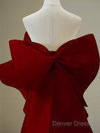 Simple Mermaid Strapless Long Red Prom Dresses Evening Dresses