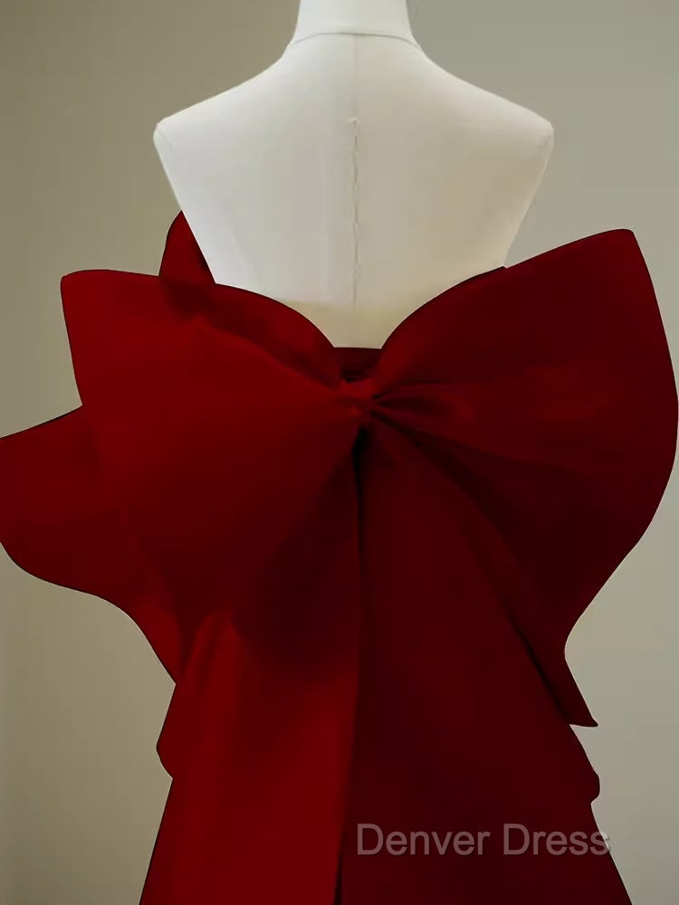 Simple Mermaid Strapless Long Red Prom Dresses Evening Dresses