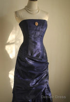 Simple Mermaid Strapless Taffeta Pleated Long Prom Dress Evening Gown