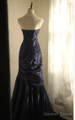 Simple Mermaid Strapless Taffeta Pleated Long Prom Dress Evening Gown