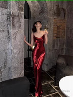 Simple Mermaid Straps Burgundy Prom Dresses 21th Birthday Outfits