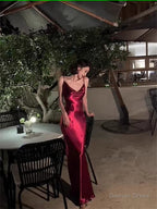 Simple Mermaid Straps Burgundy Prom Dresses 21th Birthday Outfits