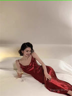 Simple Mermaid Straps Burgundy Prom Dresses 21th Birthday Outfits