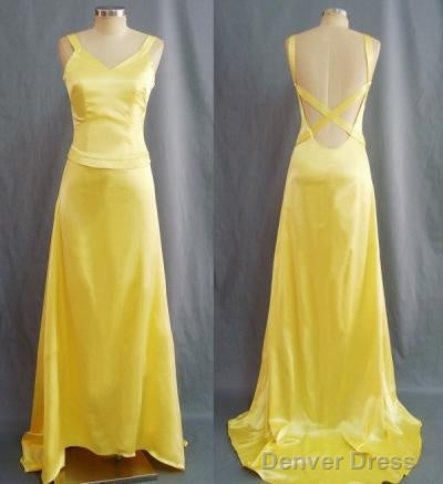 Simple Mermaid V Neck Yellow Backless Long Prom Dress Secondary image