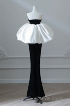 Simple Mermaid Velvet Puff Sleeves Black Long Prom Dresses, Black Evening Dresses