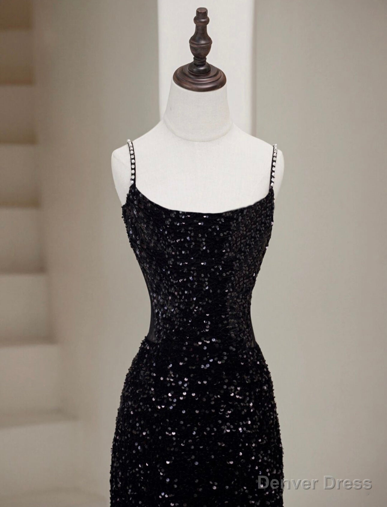 Simple Mermaid Velvet Sequin Black Long Prom Dress, Black Long Prom Dresses Secondary image