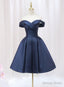 Simple Navy Blue Satin Off the Shoulder Homecoming Dresses