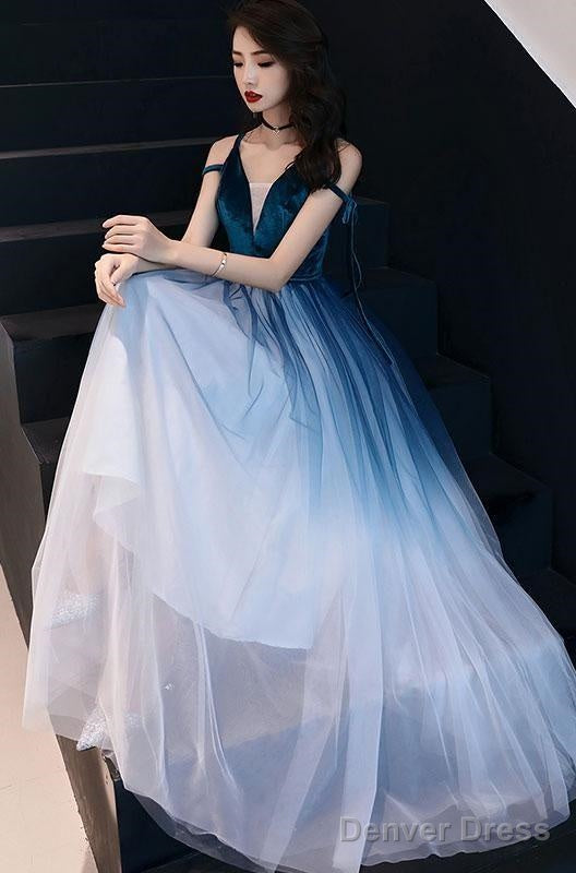 Simple Navy Blue Tulle Long Prom Dress, Green Tulle Evening Dress
