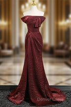 Simple Off Shoulder Burgundy Long Prom Dresses, Burgundy Long Formal Dresses