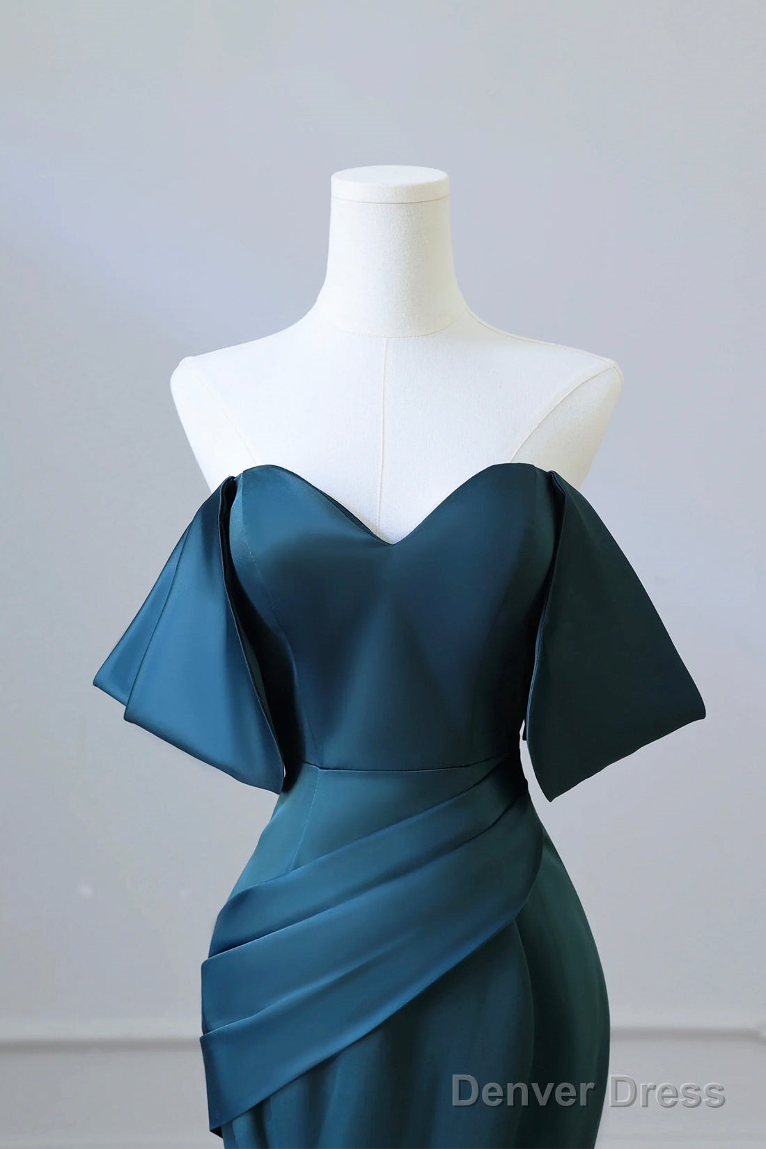 Simple Off Shoulder Satin Ink Blue Long Prom Dress, Ink Blue Mermaid Formal Dress Secondary image