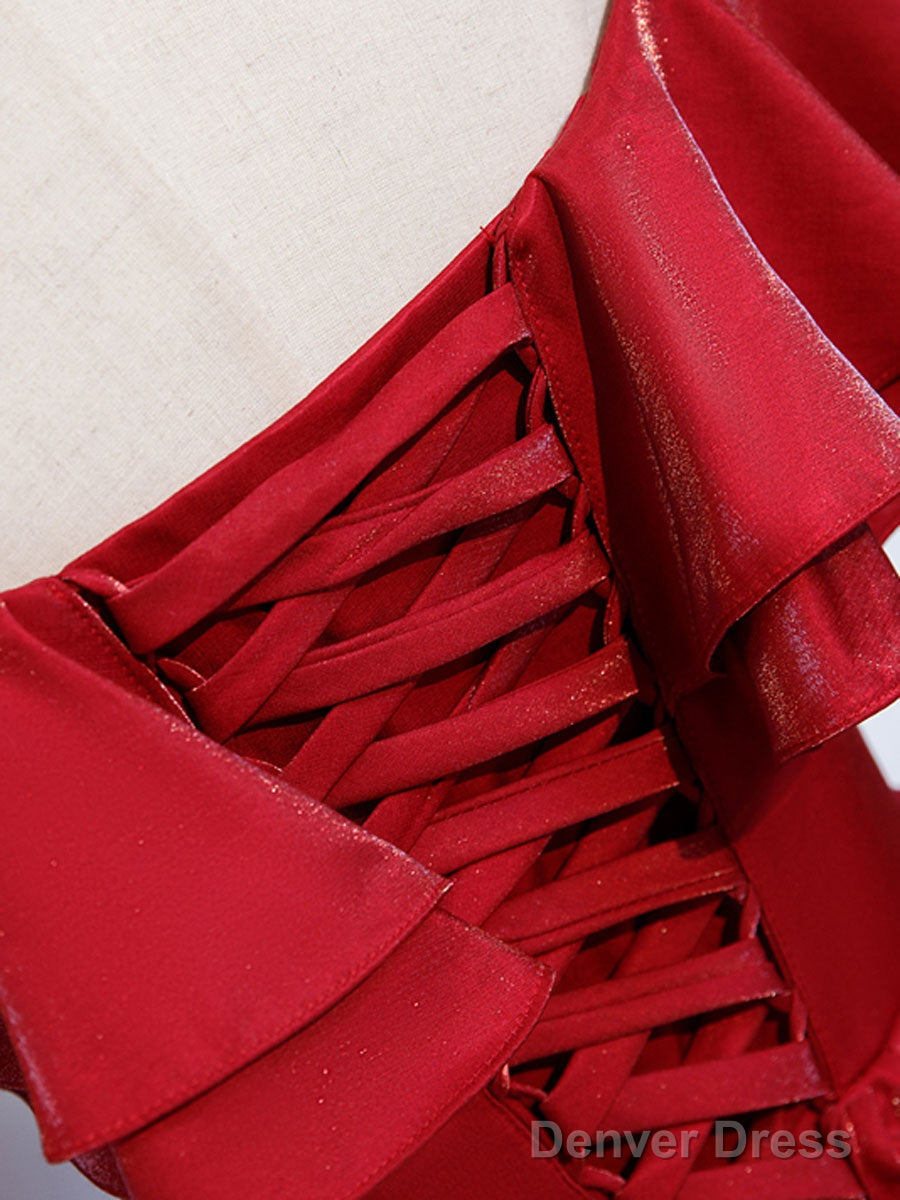 Simple  Off Shoulder Satin Long Prom Dress, Burgundy Evening Dress