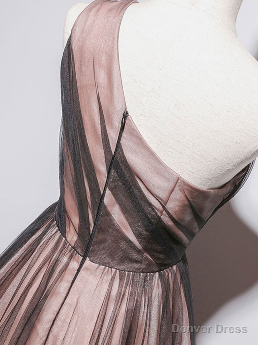 Simple One Shoulder Tulle Long Prom Dress, A Line Tulle Prom Dresses