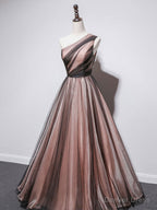 Simple One Shoulder Tulle Long Prom Dress, A Line Tulle Prom Dresses
