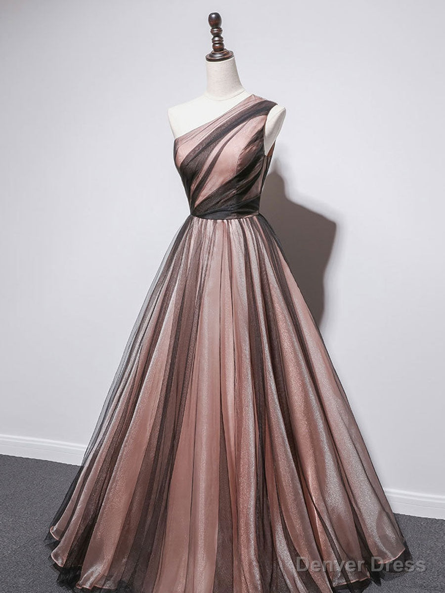 Simple One Shoulder Tulle Long Prom Dress, A Line Tulle Prom Dresses